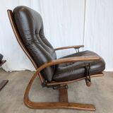 Vintage Panther Lounge Chair with Ottoman / Brown Leather Recliner Armchair