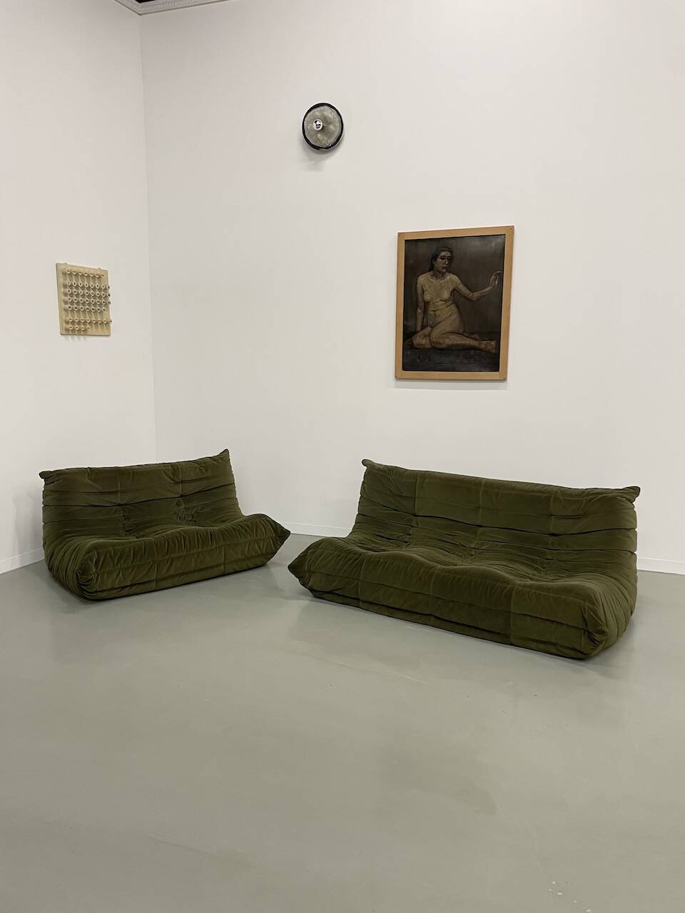Vintage 2 and 3 seater green velvet togo set