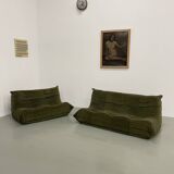 Vintage 2 and 3 seater green velvet togo set