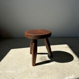 Brown solid wood stool flat circular seat