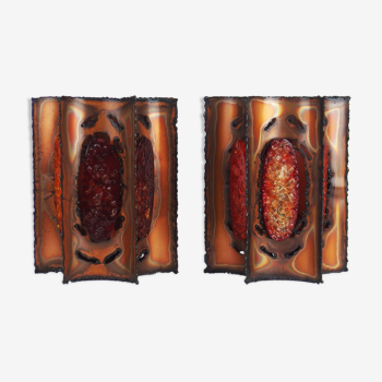 Pair of copper and resin appliques by Accolay pottery