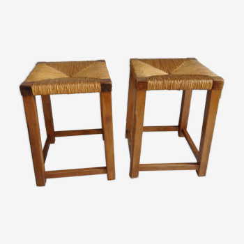 Pair of vintage straw stool