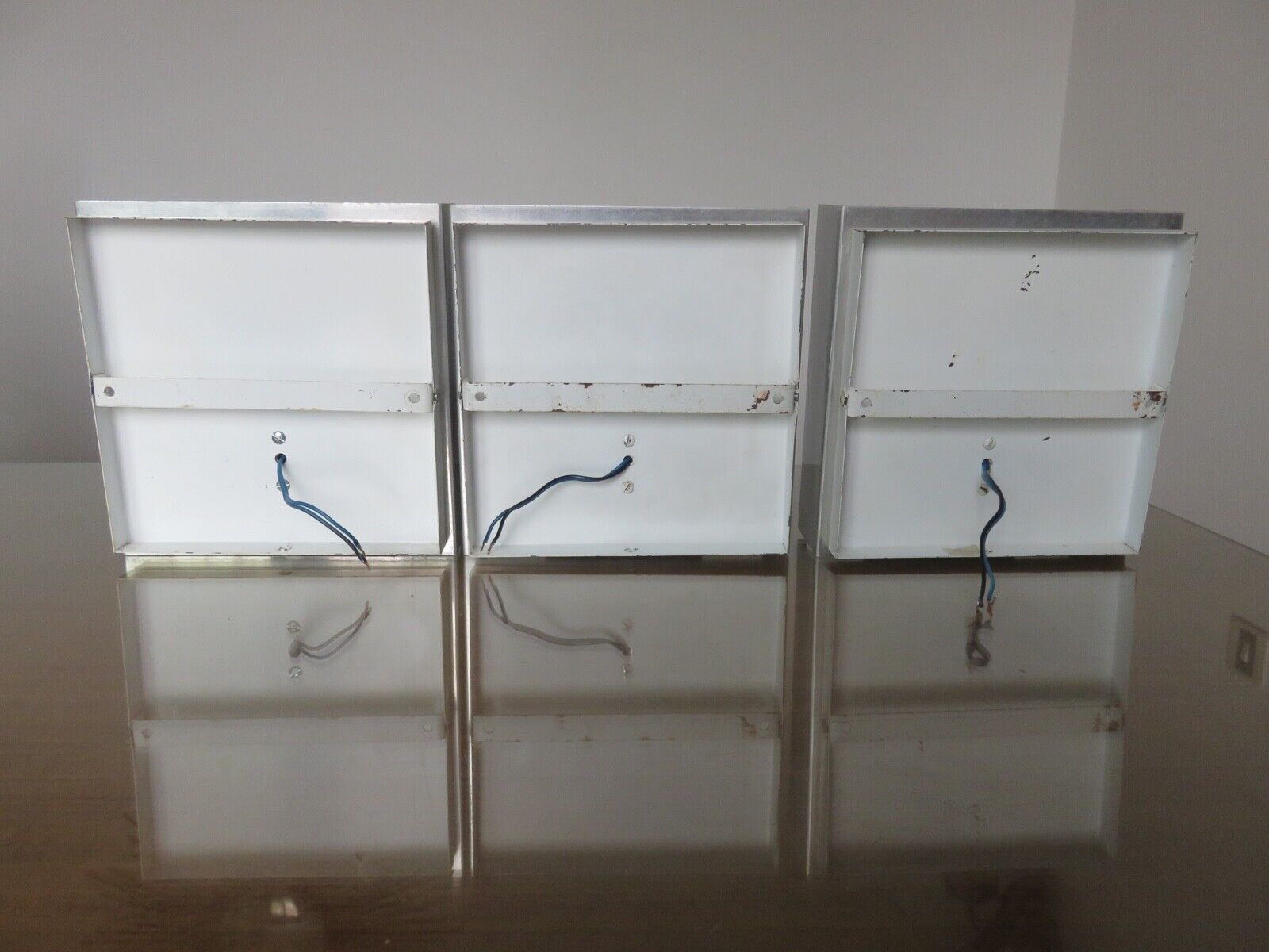 Series of 3 aluminum wall lamps, modernist, minimalist 70s