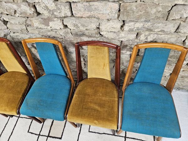 Lot de 5 chaises vintage bistrot pied fuseau 1960