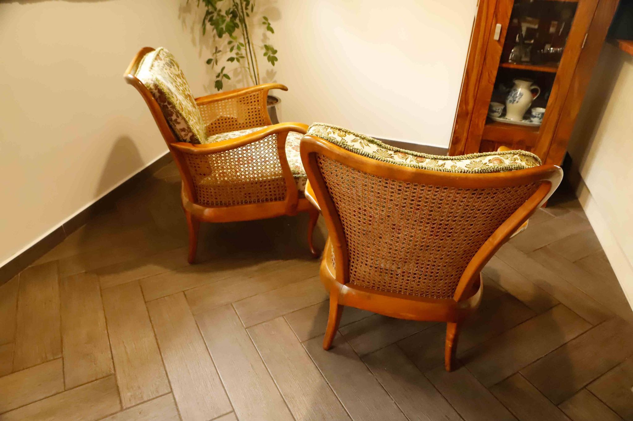 Set of 2 German Chippendale Cane Armchairs by Adolf Wrenger