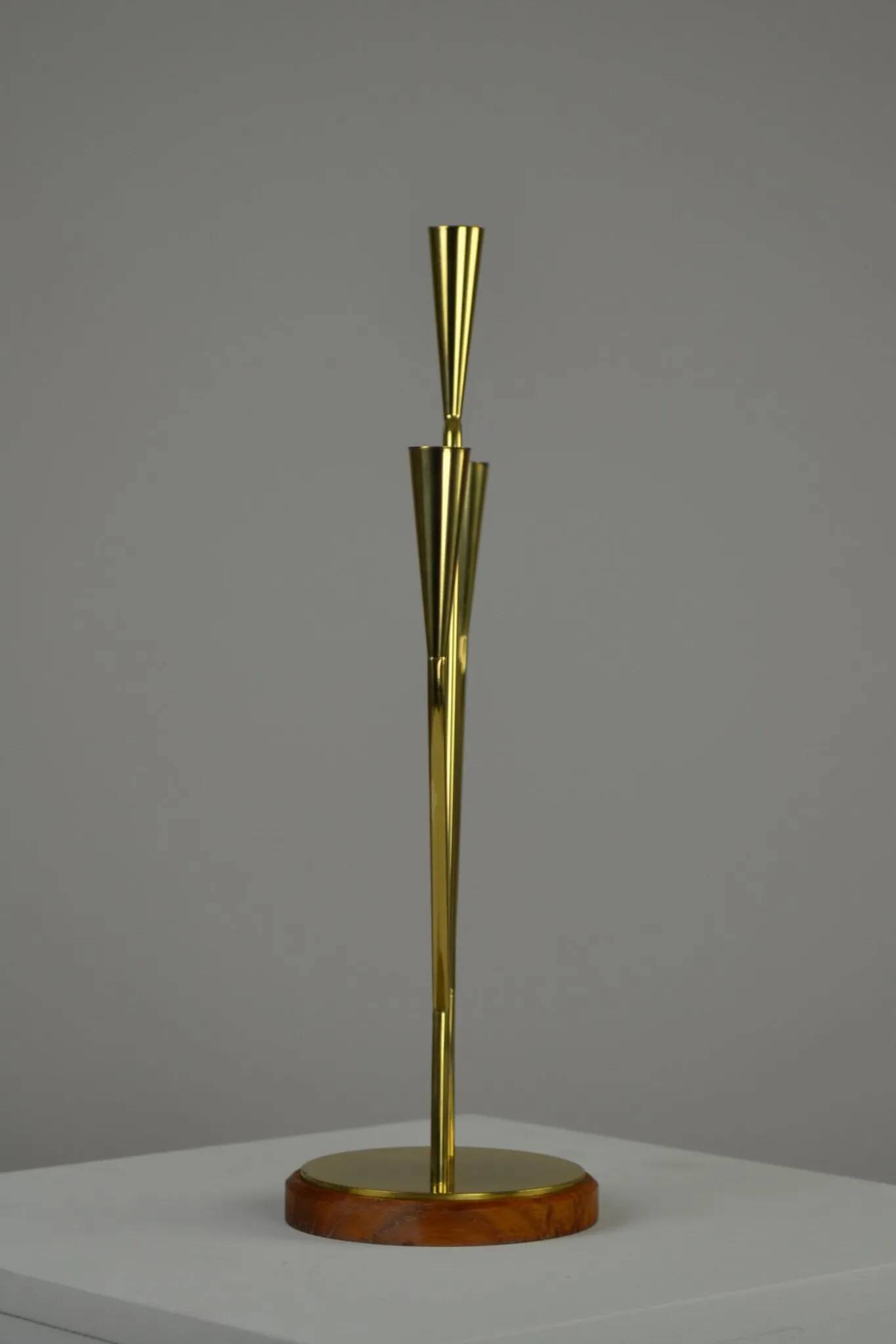 Brass and Teak Candelabra by Gunnar Ander for Ystad-Metall, Sweden, 1950s