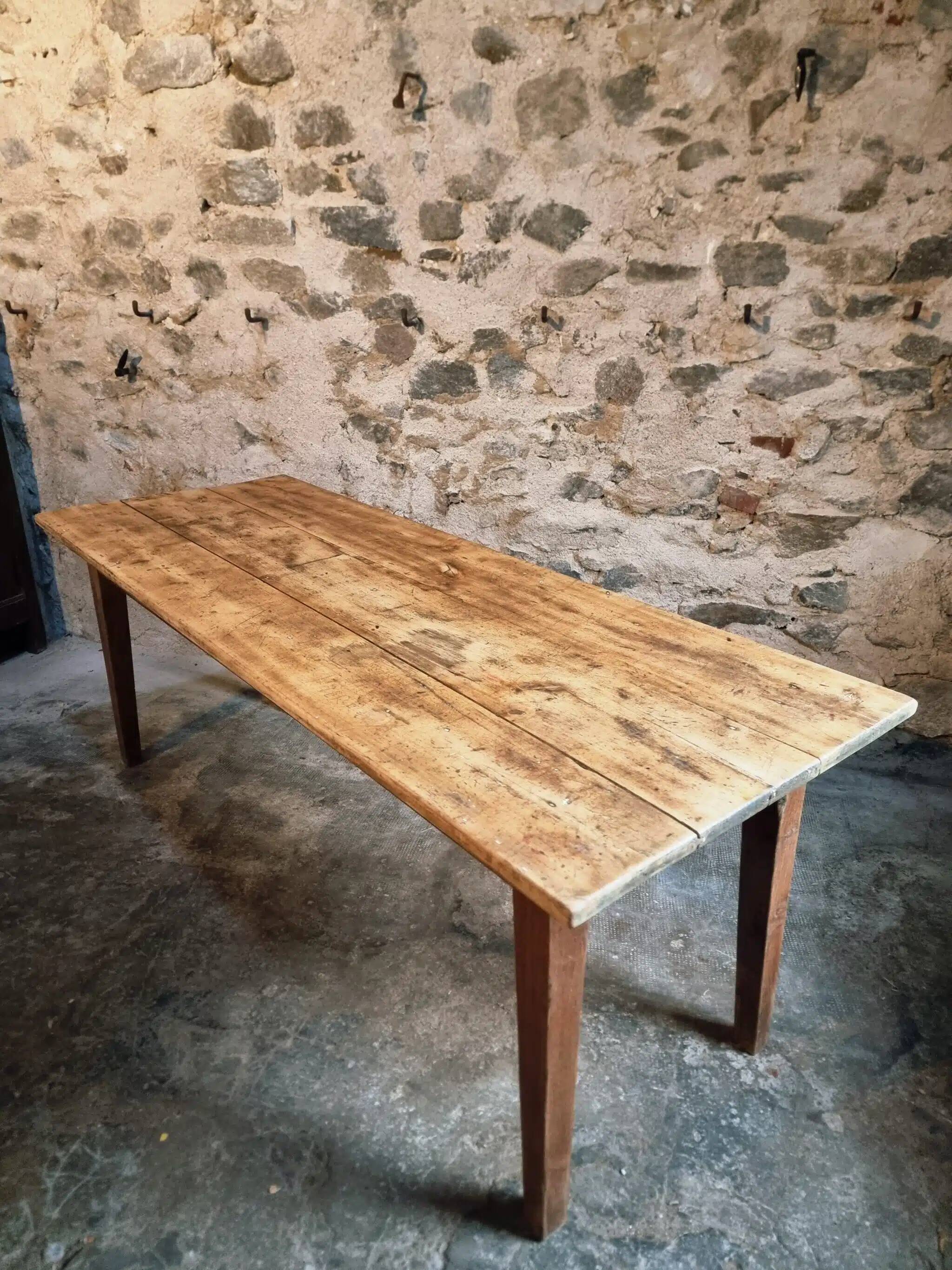 Antique French country dining table – Oak base and pine top, circa 1900