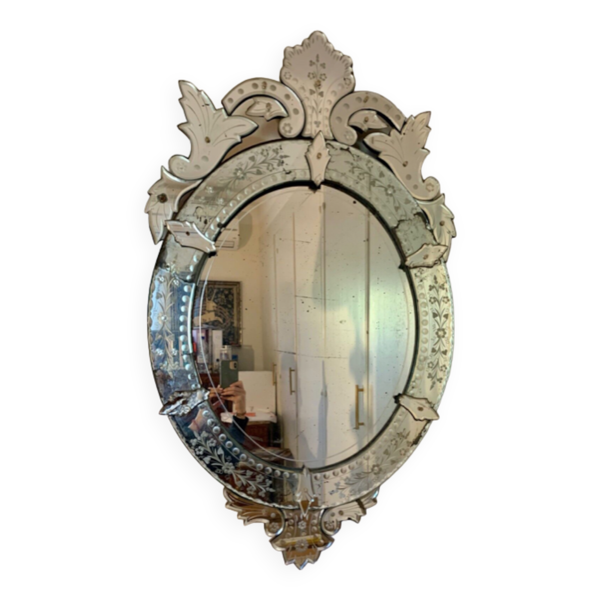 Bevelled venetian mirror, pediment, high 114 cm
