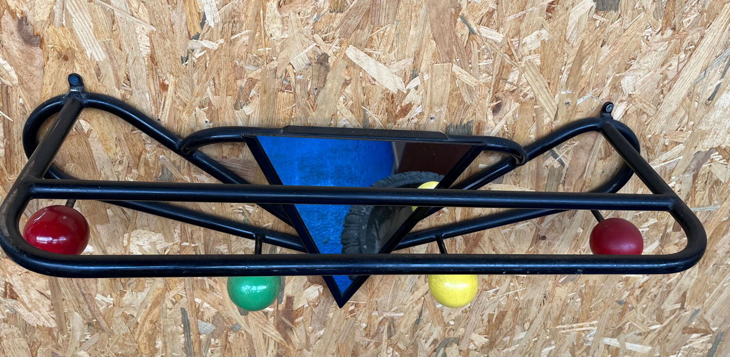 Black metal wood coat rack with vintage mirror