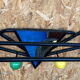 Black metal wood coat rack with vintage mirror