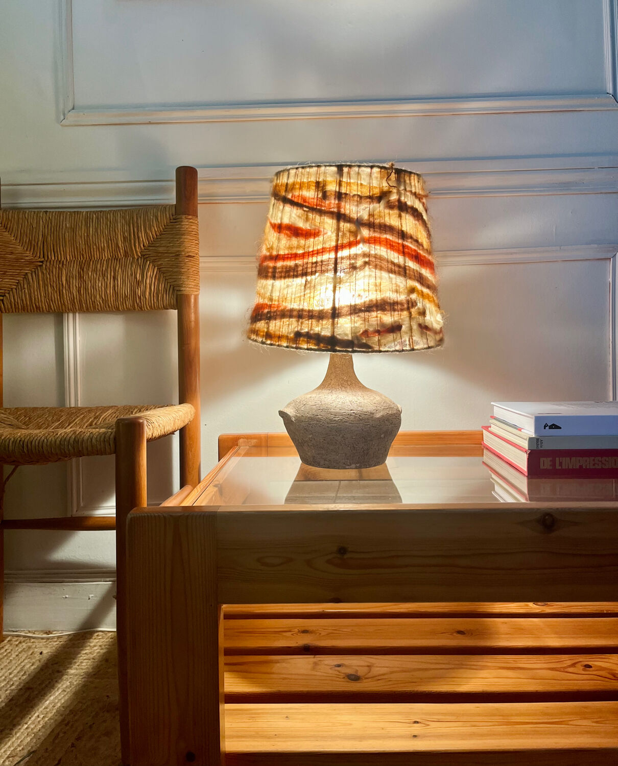 Vintage wool lampshade lamp