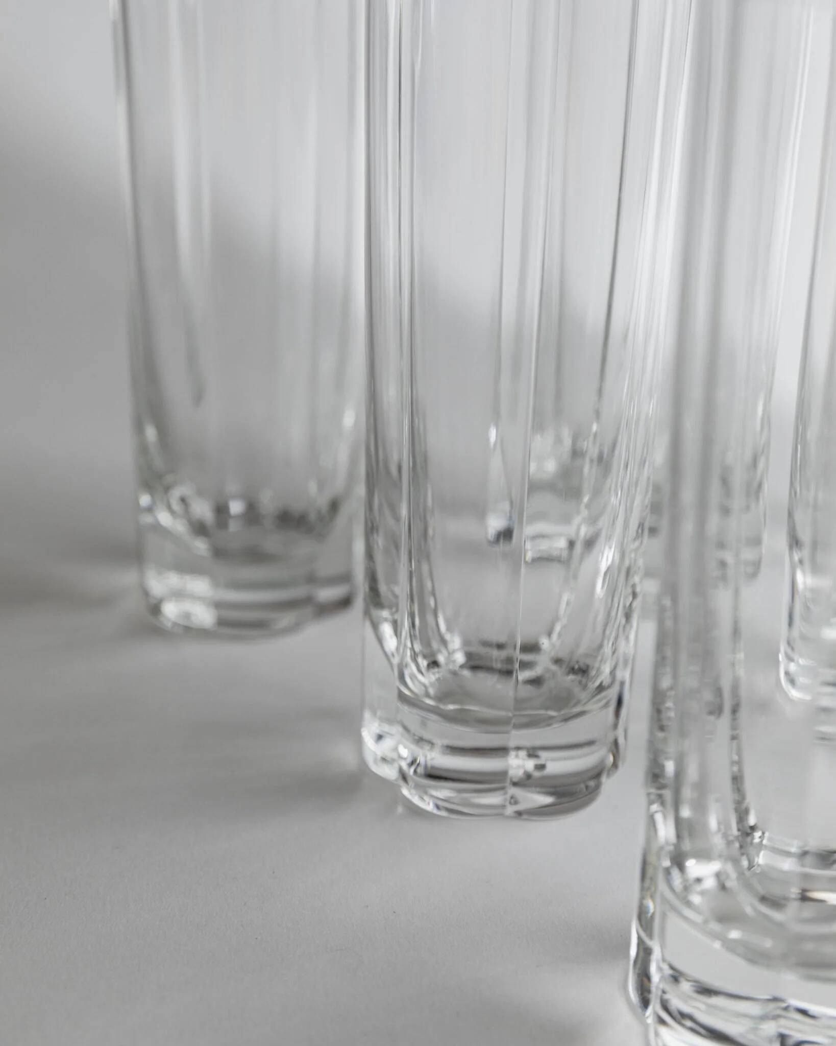 Transparent crystal flower-shaped drinking glasses, vintage 1980s Italy, set of 6 for water and long drinks