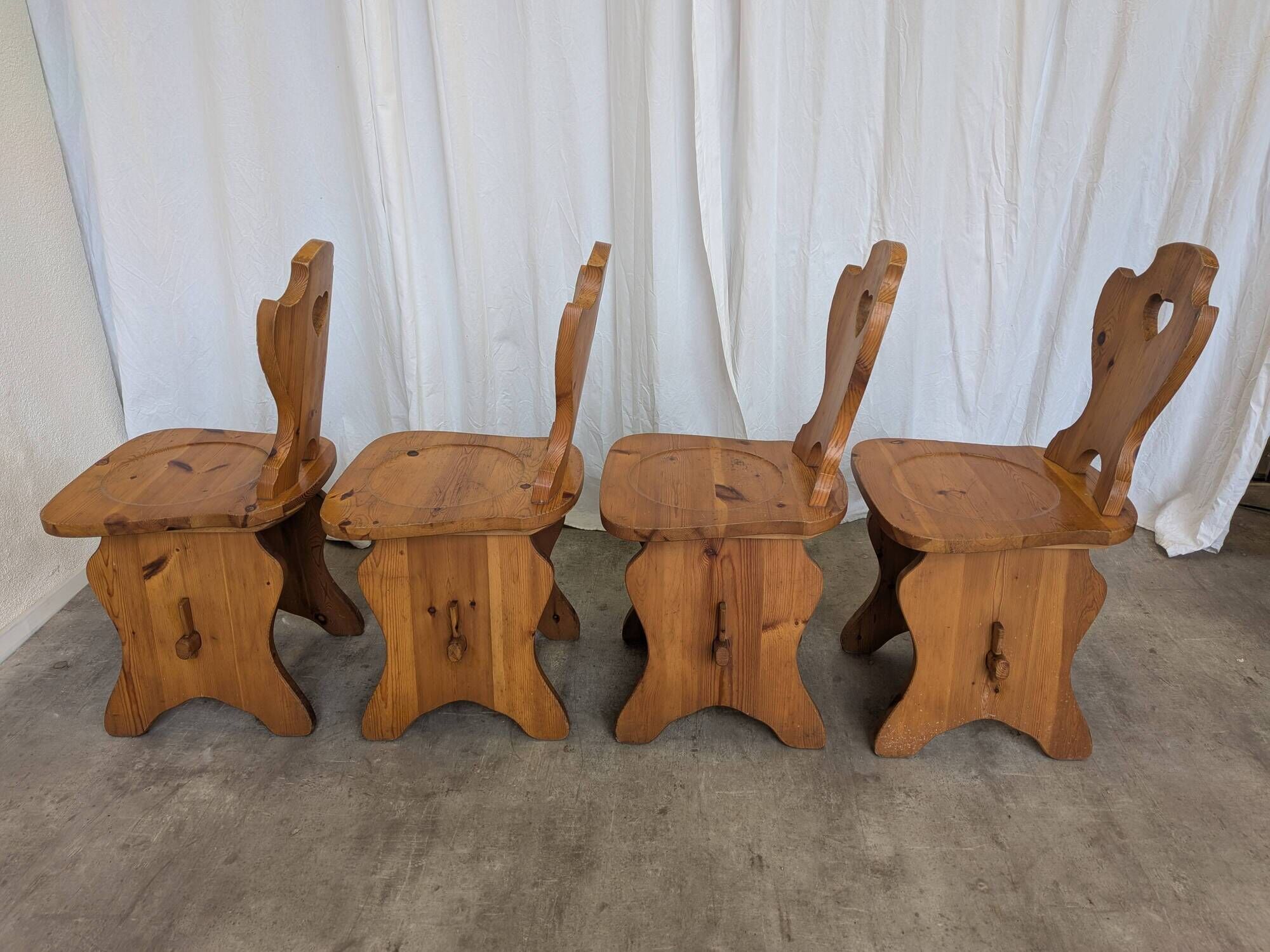 Vintage Alpine Wooden Chairs (Set of 4) Heart Cut-Out
