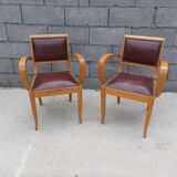 Pair of bridge armchair in brown skaï year 50s