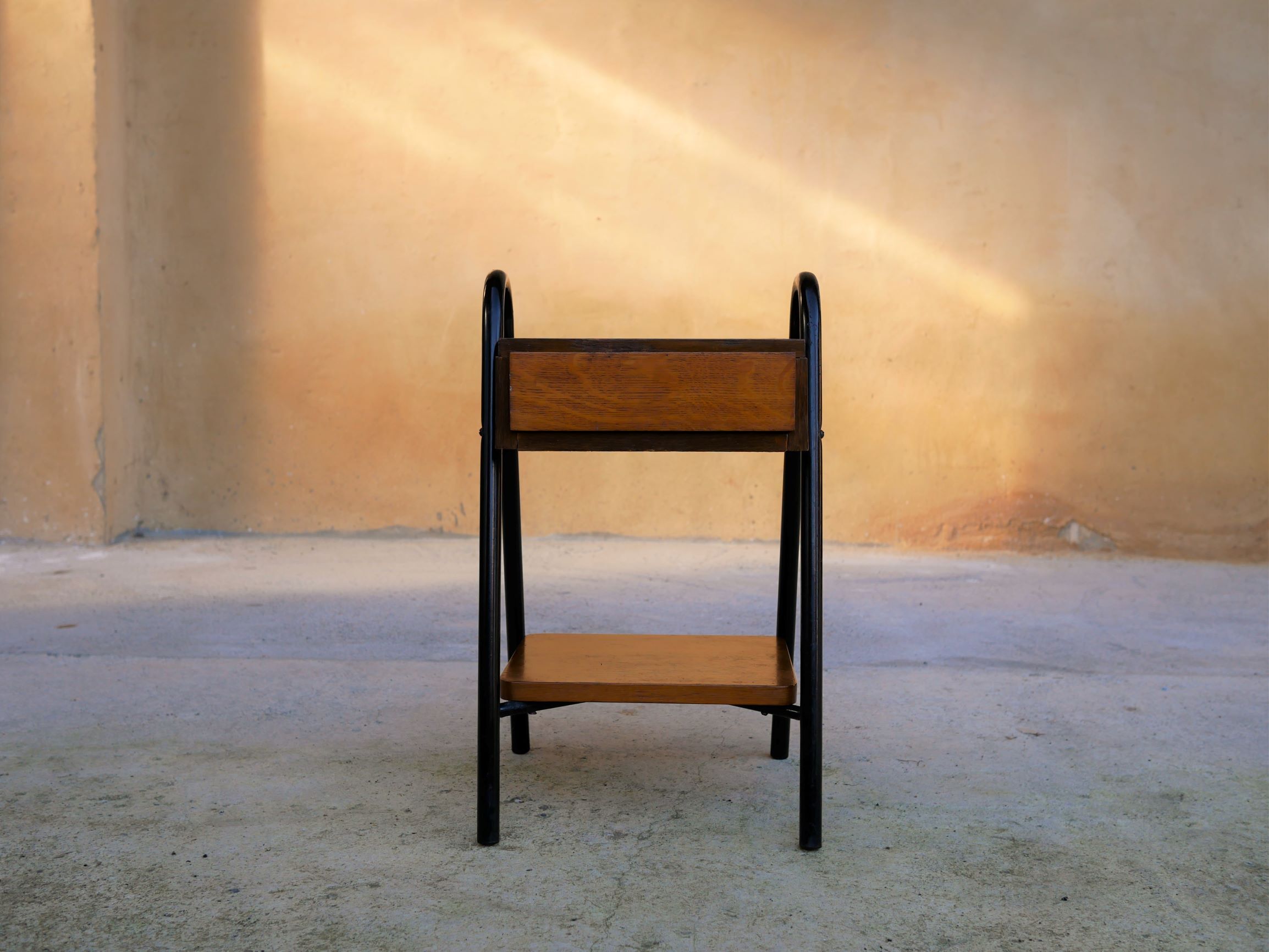 Vintage wooden and metal bedside table