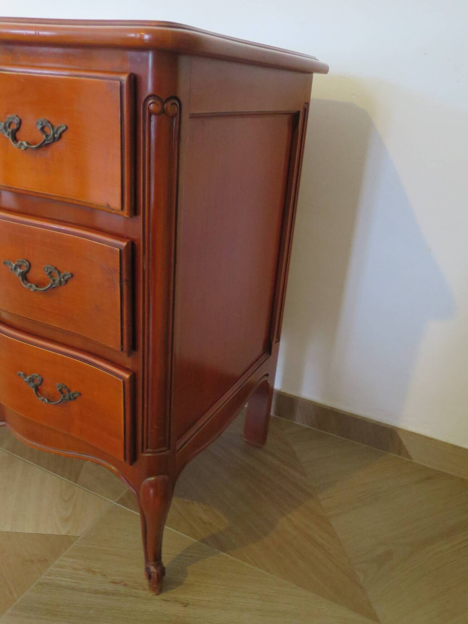 3-drawer chest of drawers in Louis XV style cherry wood, 1980s