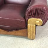 Armchairs (the pair) art deco style in wood and burgundy leather 1940