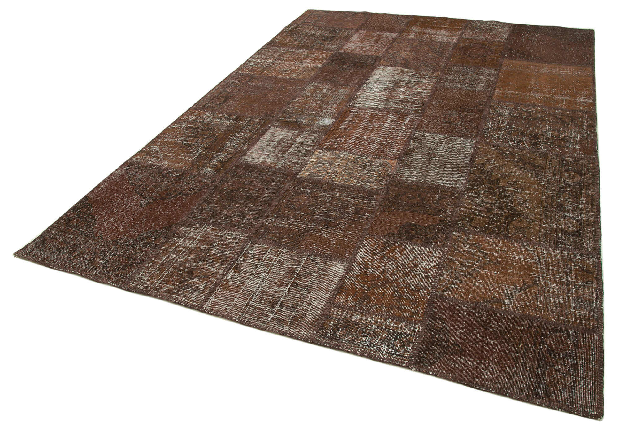 Handwoven anatolian contemporary 204 cm x 302 cm brown patchwork rug