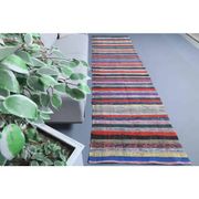 Vintage Turkish Hand-Knotted Wool Cotton Red Kilim Runner Rug 100x335