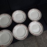 Set of 6 vintage flat plates, 23 cm, Longwy brand, Mireille pattern.