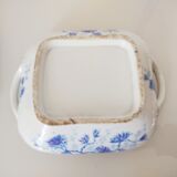 Plat avec couvercle en porcelaine décor fleurs bleues