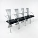4 chaises postmodernes en acier et cuir, années 1990