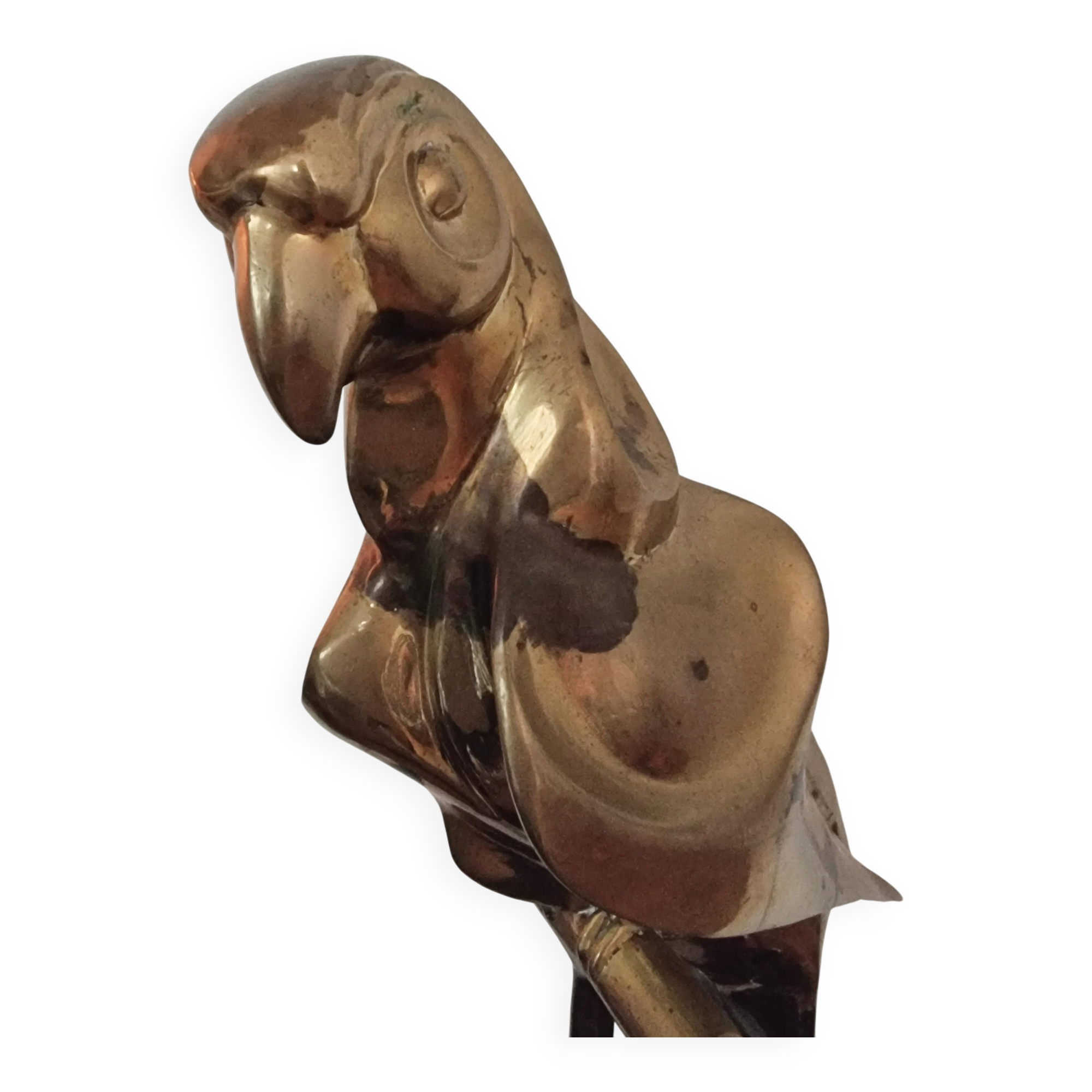 Decorative sculpture in solid brass representing a parrot, 1970s, Palm Beach/Hollywood Regency.