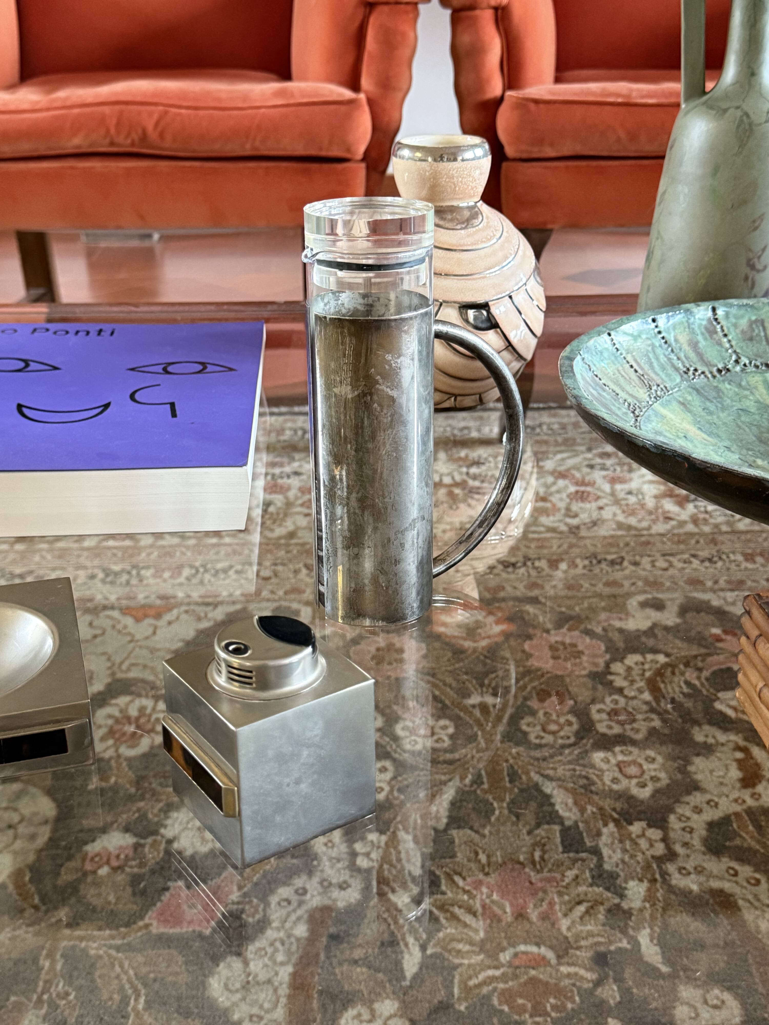 Modern silverplated and glass cruet mod. Oilvine, Lino Sabattini Italy 1970