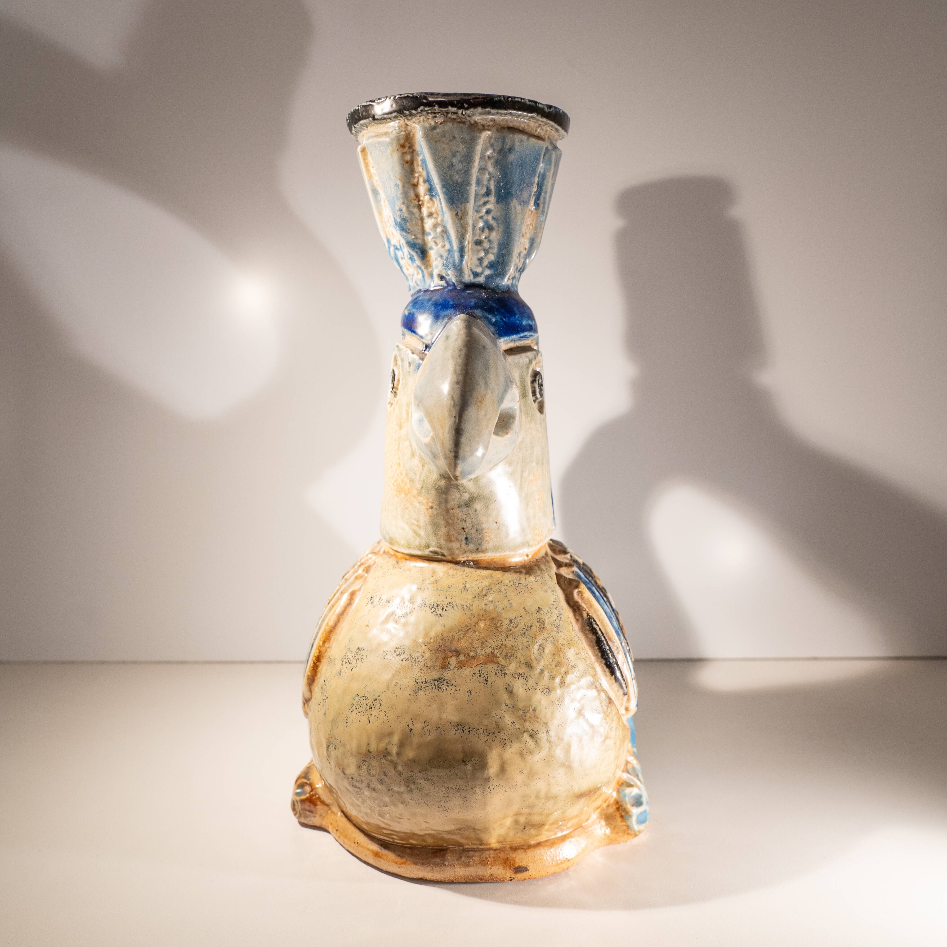 zoomorphic ceramic sculpture vase, Jules Guérin, Bouffioulx stoneware 1950s