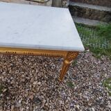 Table basse style louis xvi ancien bois doré avec plateau marbre