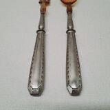 Horn and silver-plated salad servers