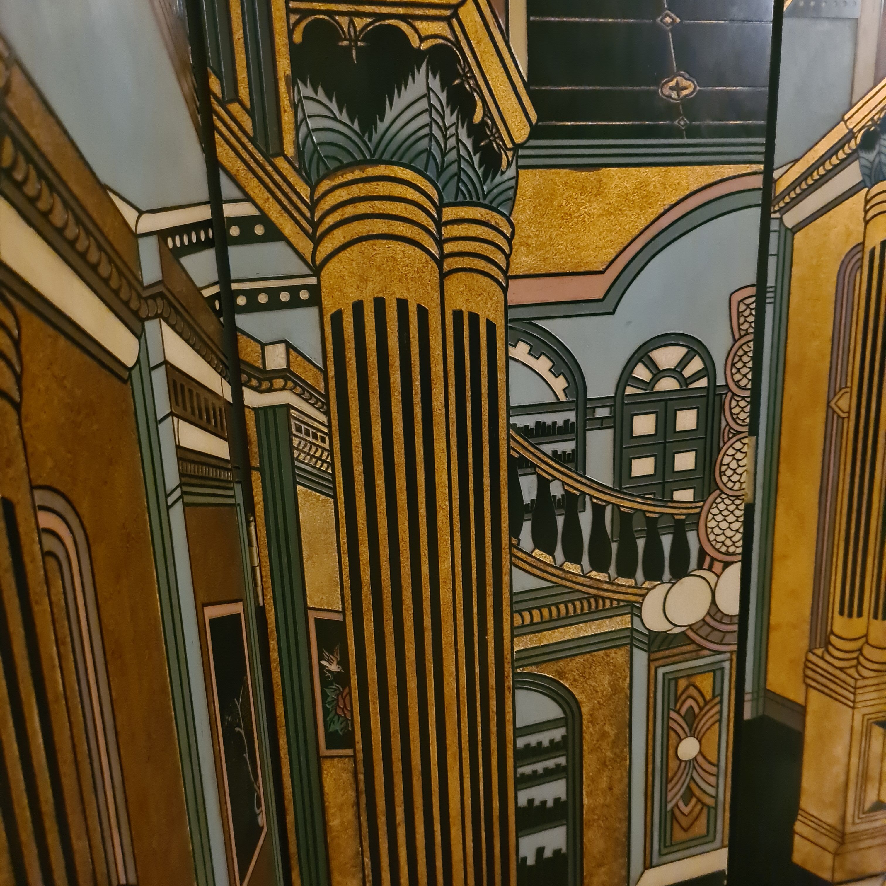 Wooden screen lasked and engraved circa 1980