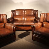 Set of 3 armchair, english leather, 1950s