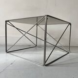 Table basse design en verre fumé et chrome par Max Sauze collection Isocèle, 1970