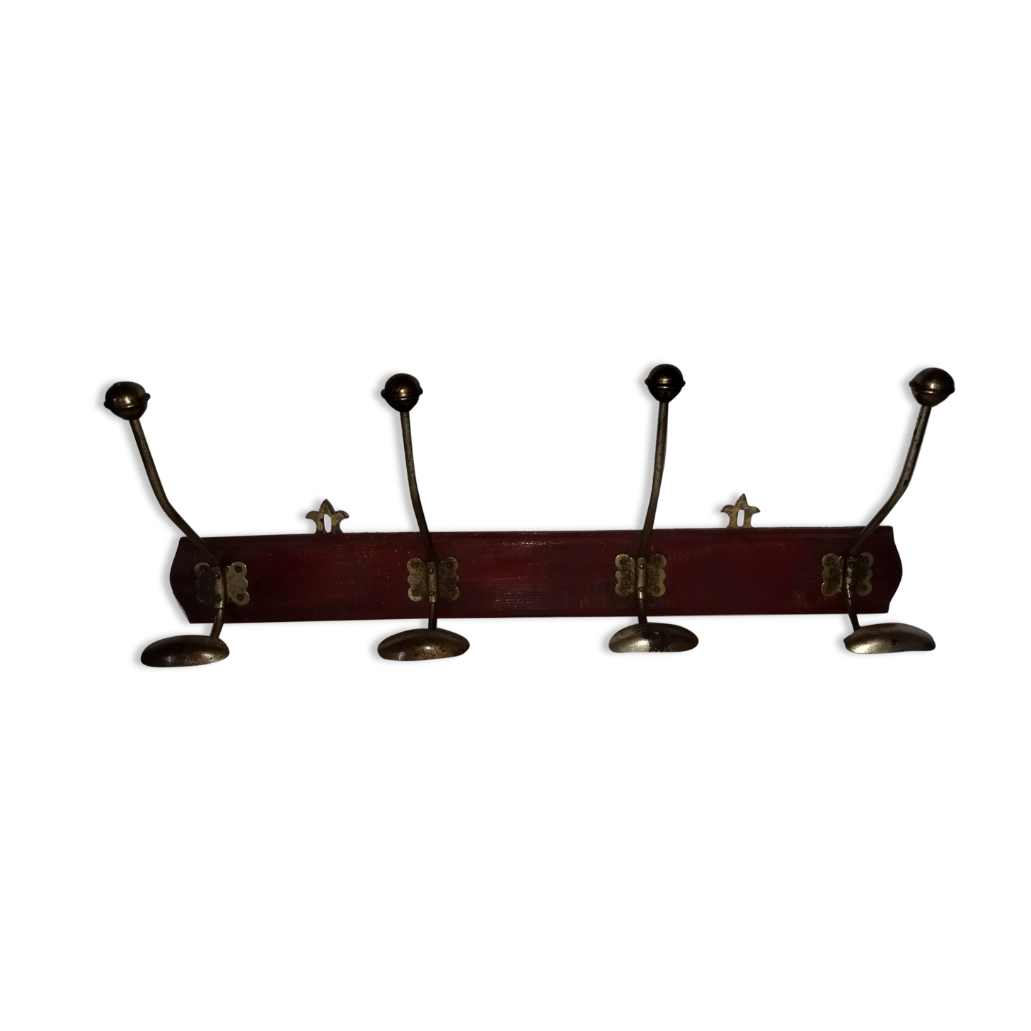 Old wall coat rack wood and iron 4 hooks
