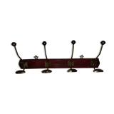 Old wall coat rack wood and iron 4 hooks