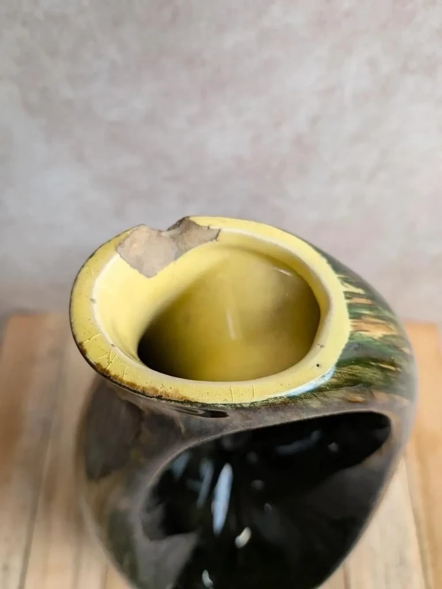 Large Saint-Clément pitcher vase – Green glazed ceramic – Vintage