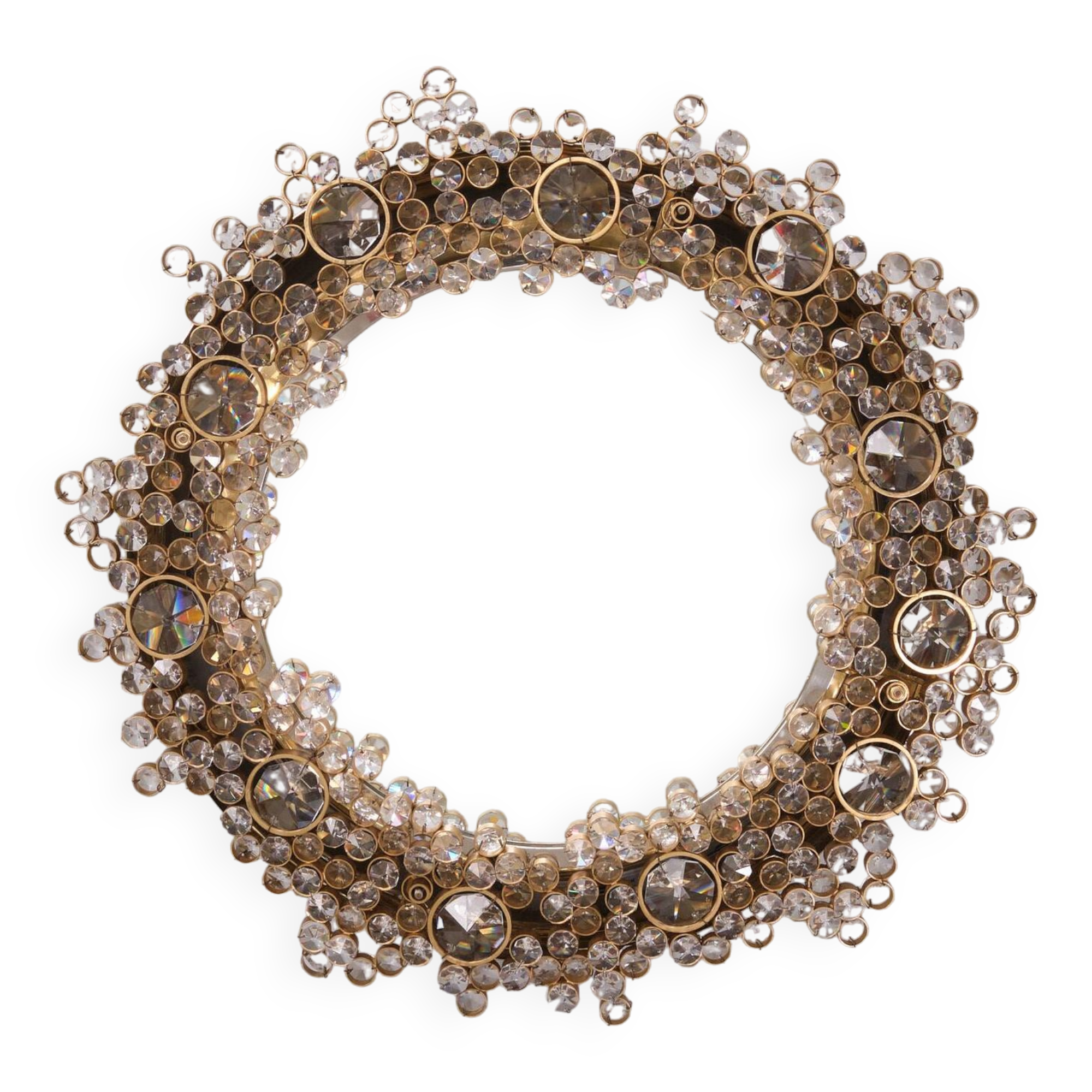 Miroir à couvercle arrière Palwa Crystal, Hollywood Regency années 1970