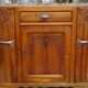 Narrow sideboard, art deco in light walnut, gray marble top