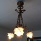 Former Louis XVI-style bronze chandelier 3 pink fires made of Czechoslovakia glass paste
