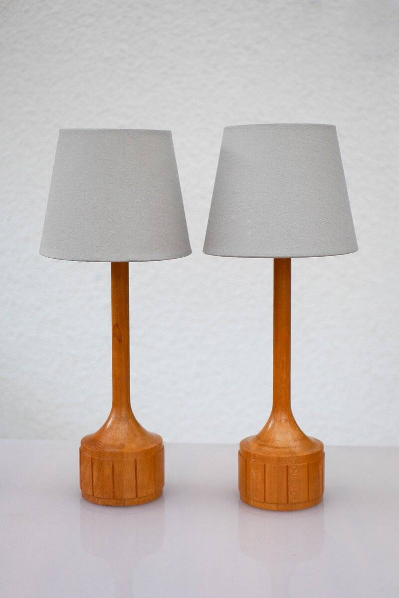 Lampes de table en chêne scandinave d'Elpe, ensemble de 2