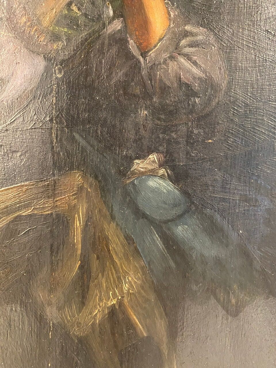 Old painting, the seamstress, signed L Cambedouzou and dated 1904