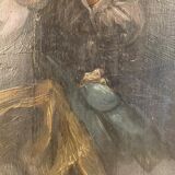 Old painting, the seamstress, signed L Cambedouzou and dated 1904