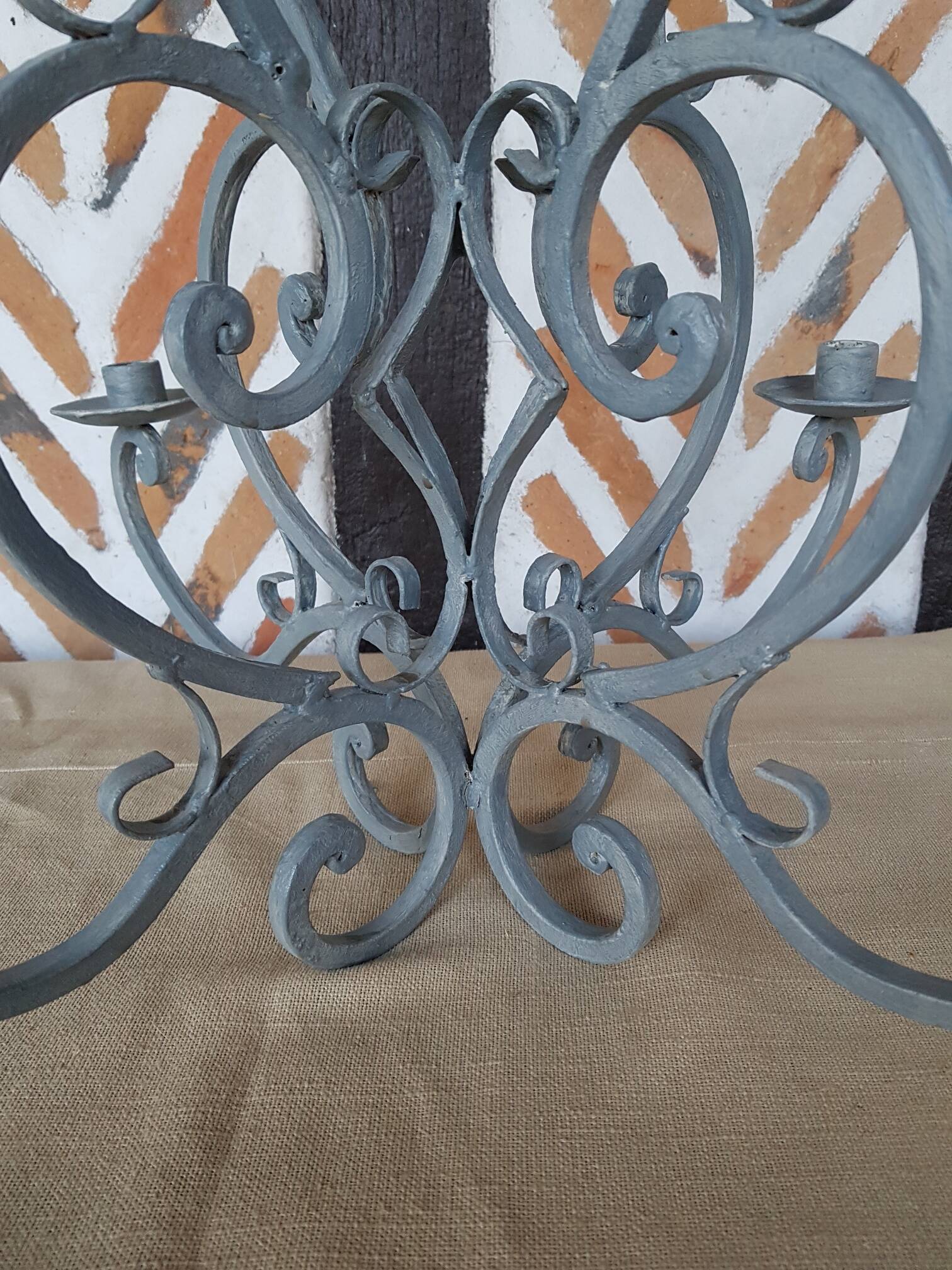 Large patinated chandelier candle holder with 4 lights