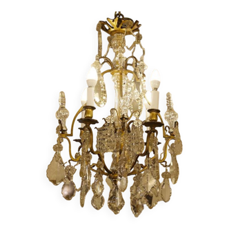 Lustre à Pampilles, Cristal Et Bronze, XIXème