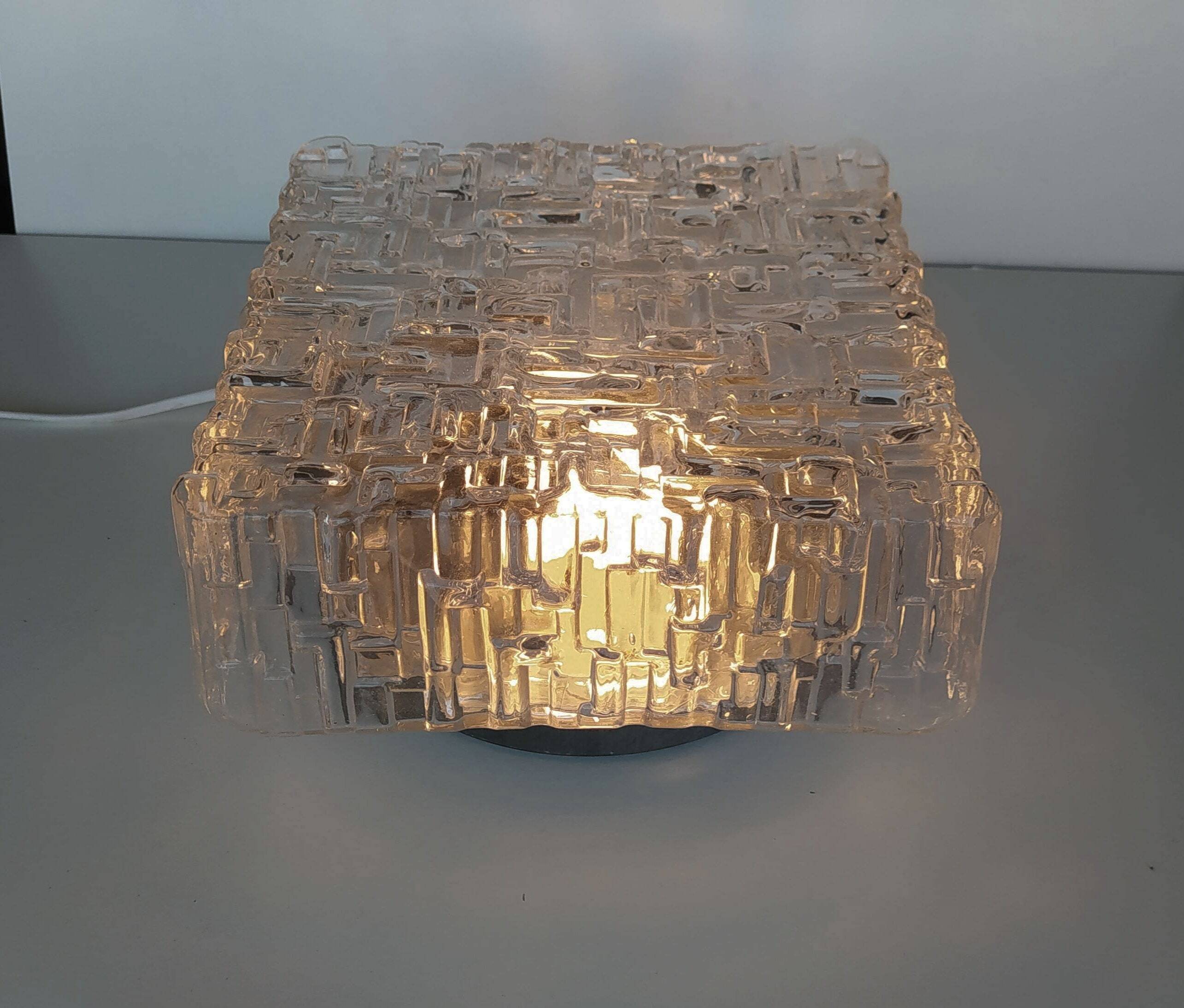 Square ceiling light or wall light in molded glass from the 70s
