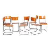 8 chaises Bauhaus vintage en hêtre et chrome, tchèque, années 1930