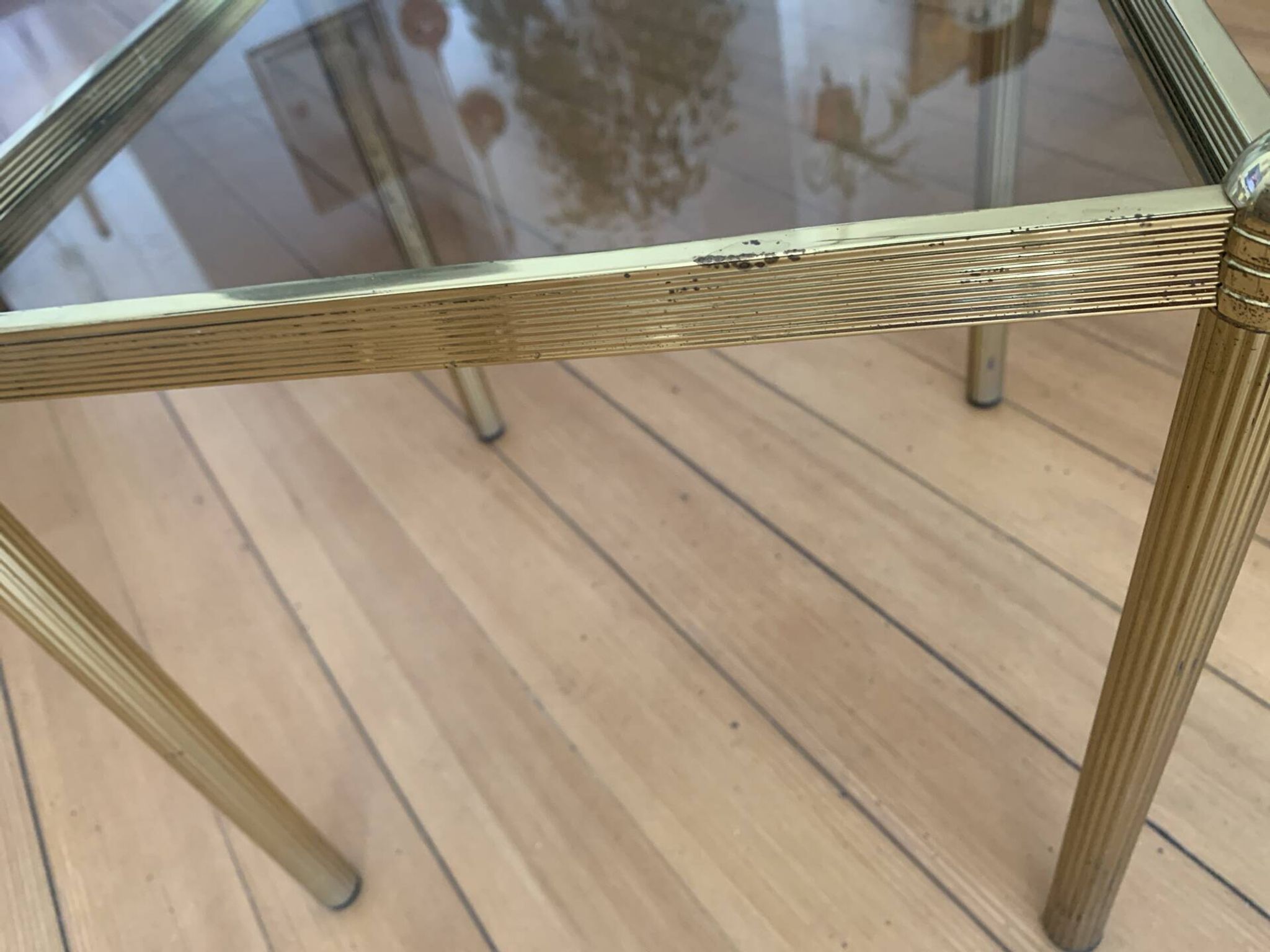 Authentic Hollywood Regency Side Table — Patinated Brass and Glass