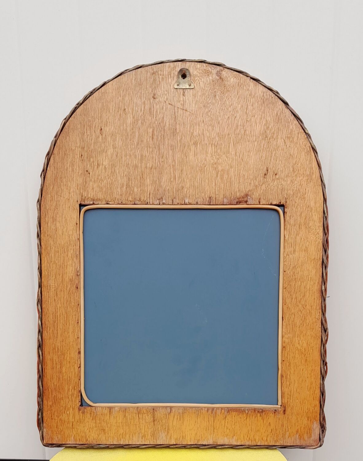 Woven wicker mirror and wooden beads 60s