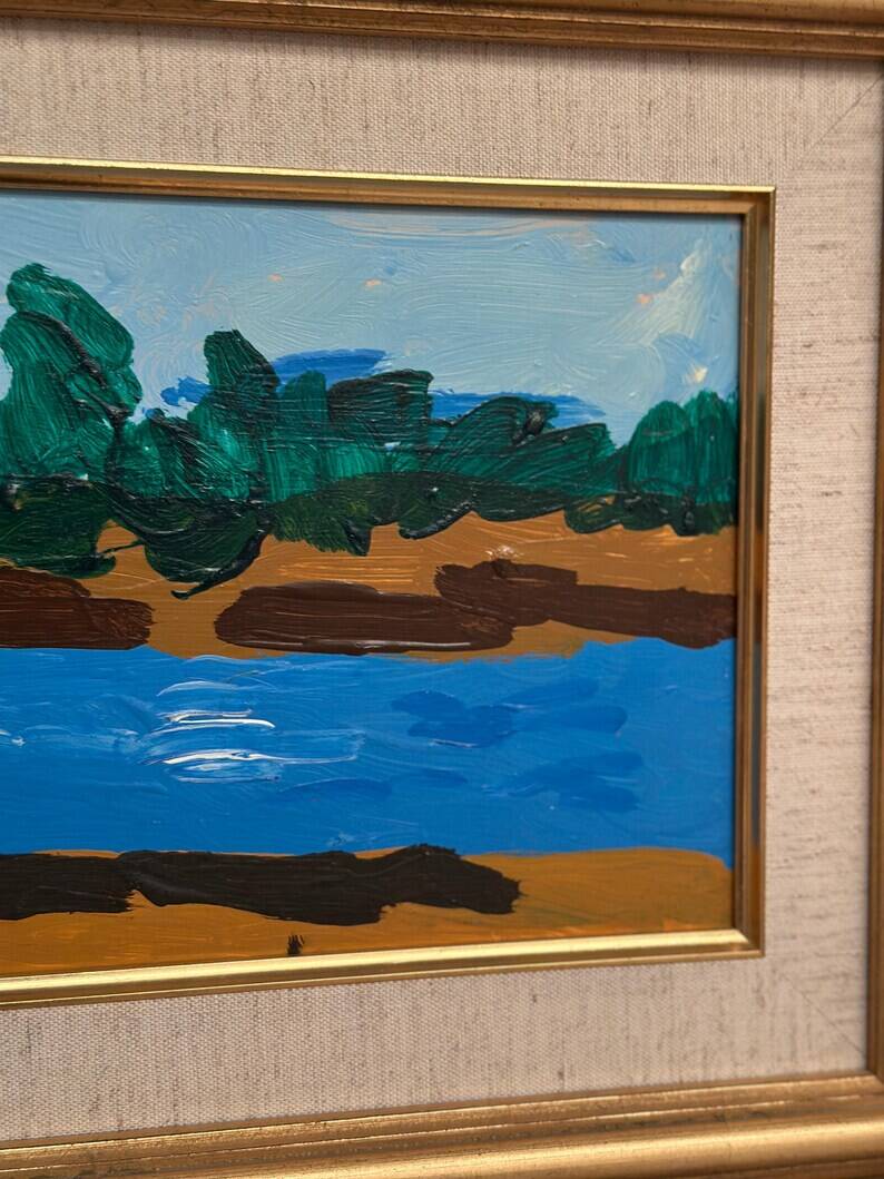 Original Swedish Oil on Panel – "Female Figures by a Stream", attributed to Lars Norrman – Signed – Vintage and Framed – 38 × 74 cm (15 × 29.1 inches)